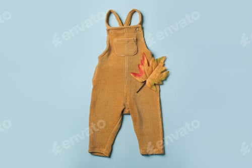 Preview: Mustard baby romper, yellow autumn leaves