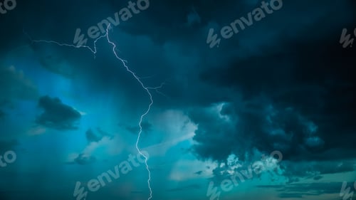 Preview: Lightning On Background Of Night Stormy Sky Before Rain. Cloudy Sky. Lightning Strike, Thunderbolt