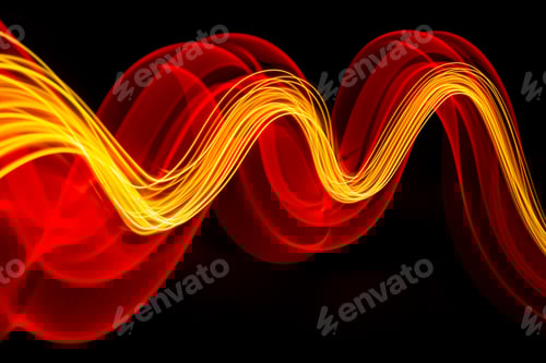 Preview: Abstract modern banner design. Glowing warm lines on black background.