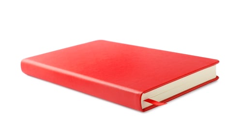 Preview: Stylish red hardcover notebook isolated on white. Office stationery