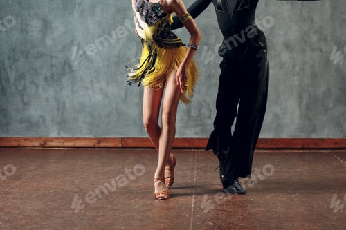 Preview: Ballroom dancing. Young couple ballroom dancers. Samba dance.