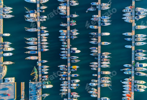 Preview: Aerial view of amazing boats at sunset in Marmaris, Turkey