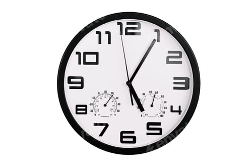Preview: Clock with arabic numerals on wall shows 17:05 , 5:05