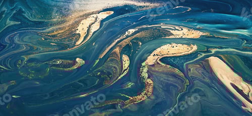 Preview: Dark green turquoise golden wall art painting