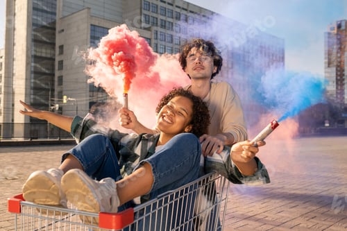Preview: Contemporary teens with firecrackers having fun outside