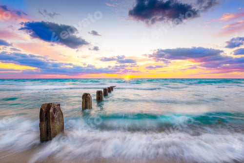 Preview: Long-exposure shot of the ocean at sunset, Miami, Florida, United States