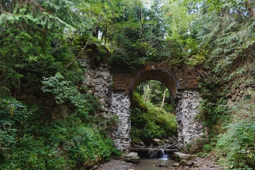 Preview: the old railway bridge is built of stone. historic building used