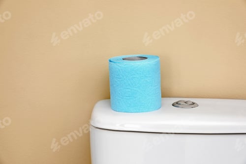 Preview: Paper roll on toilet tank in bathroom