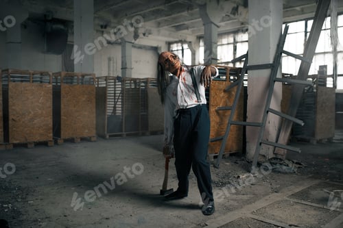 Preview: Zombie man, undead human in abandoned factory