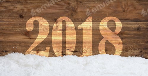 Preview: New year 2018 on snowy wooden background