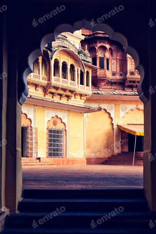 Preview: Arched gateway in Mehrangarh fort. Jodhpur, Rajasthan, India
