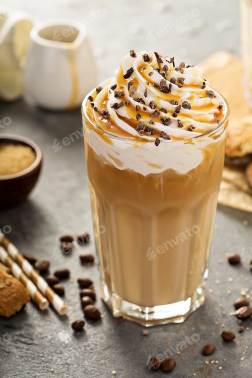 Preview: Iced caramel latte coffee in a tall glass