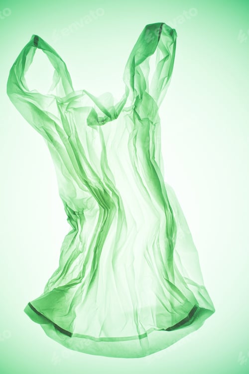 Preview: crumpled transparent plastic bag under colorful green light