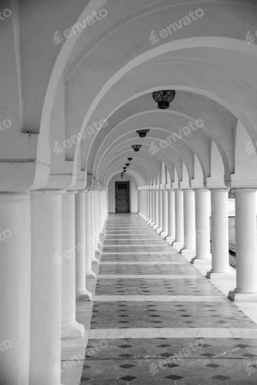 Preview: Vertical shot of a corridor with many columns