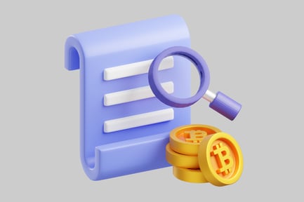 Preview: Document with Bitcoin Logo and Magnifying Glass