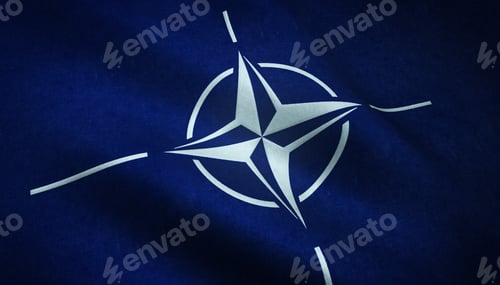 Preview: Closeup shot of the waving flag of The North Atlantic Treaty Organization with interesting textures