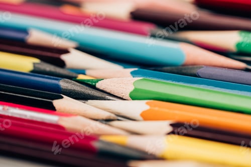 Preview: Close-up view of colorful pencils in mess as educational background