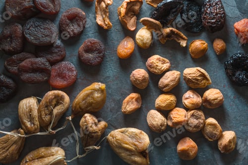 Preview: Background of dried fruits dried apricots, figs and pears
