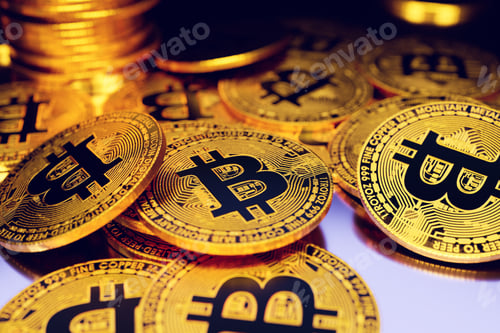 Preview: Macro Shot of Gold Bitcoin Cryptocurrency Coins