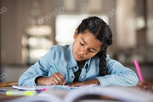 Preview: Indian little girl studying at home