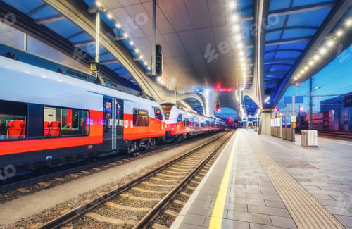 Preview: High speed train on the modern railway station at night