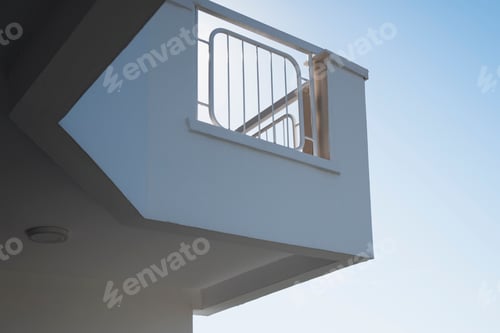 Preview: White building facade balcony. Geometric architectural design. Real estate investment.