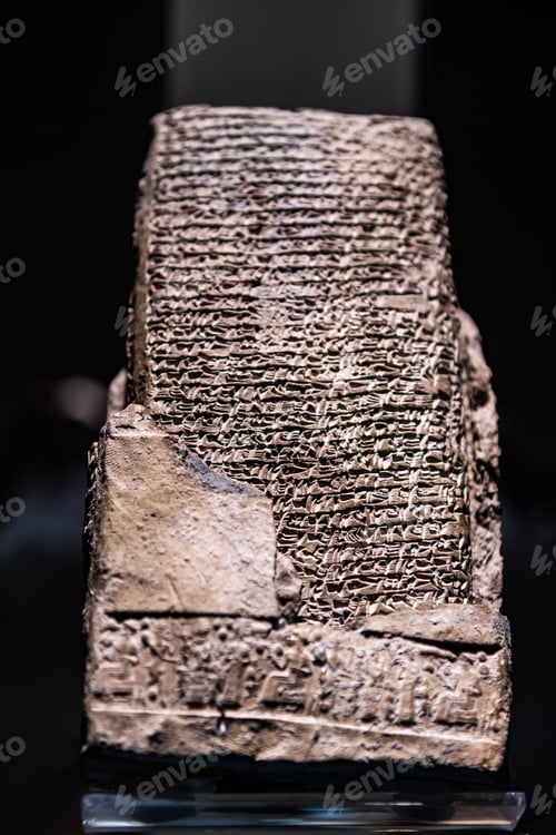 Preview: Closeup of a Hittite stone tablet with carved ancient alphabet -findings from Anatolia, Corum Turkey