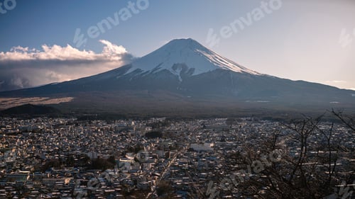 Preview: Beautiful Fuji mountain with snow cover on the top with cloud landmark Japan