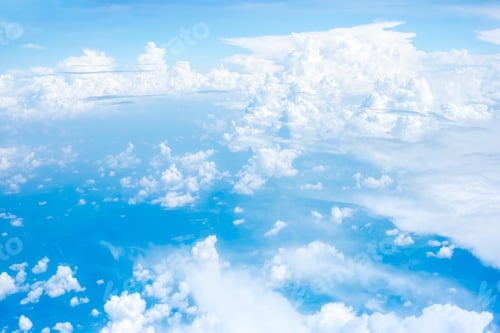 Preview: Aerial view of Blue sky and Cloud Top view from airplane window,Nature background
