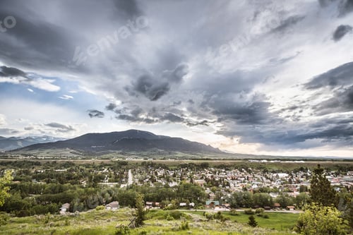 Preview: View of townscape and mountain, Red Lodge, Montana, USA