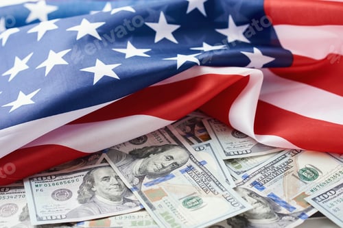Preview: USA national flag and the dollar bills