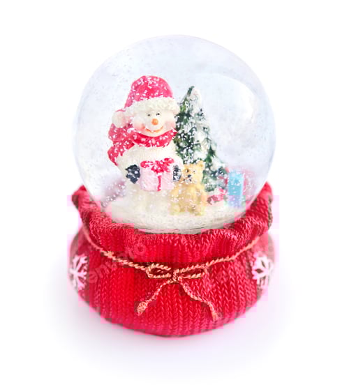 Preview: A snow globe with snowman on white background