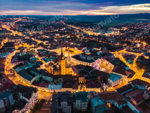 Preview: Skyline of Tarnow in Lesser Poland . Aerial Drone View of Old Town and Cathedral Church