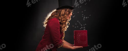 Preview: Woman in theatrical outfit is showing show. Show performance concept