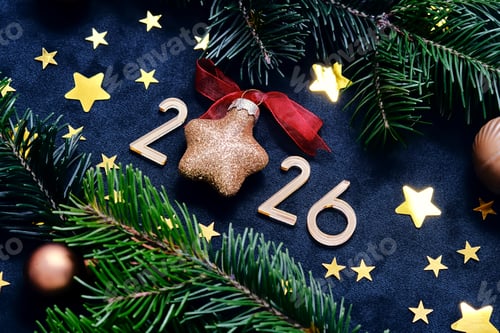 Preview: New Year 2026 background. Number of the coming year in Christmas decoration.