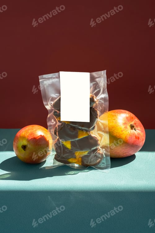 Preview: Artistic Presentation of Apple Snacks in Clear Packaging