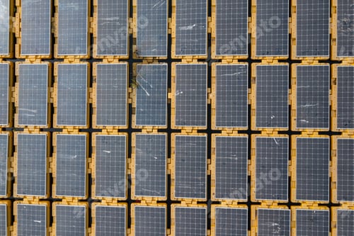 Preview: Aerial View of Solar Panel Array on Water