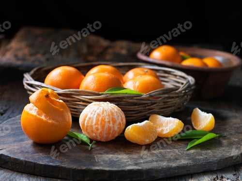Preview: Fresh organic fruit, seedless tangerines with leaves