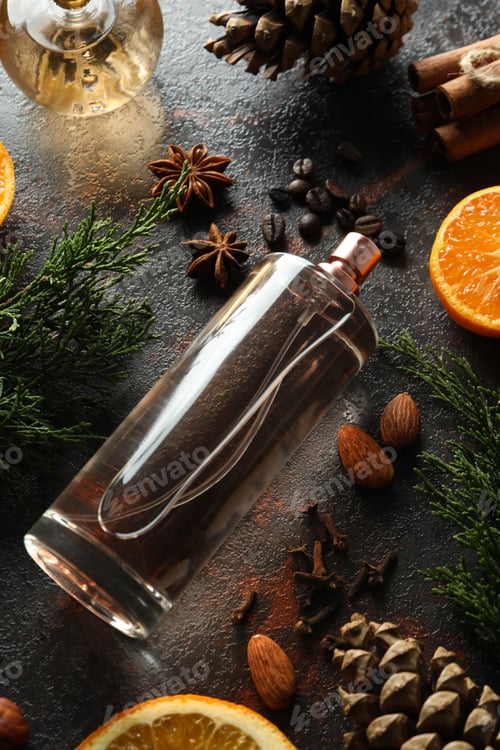 Preview: Concept of fragrant flavored perfume, close up