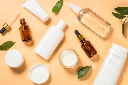 Preview: Natural cosmetic products at color background.