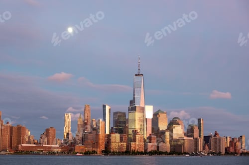 Preview: New York city lower Manhattan skyline at twilight