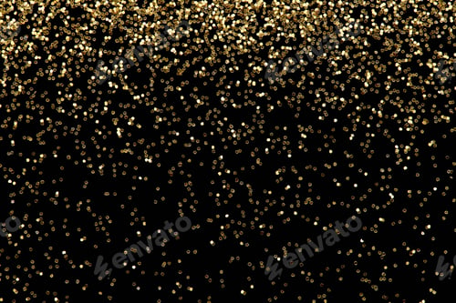 Preview: Falling Golden Glitter Confetti on Black Background or Gold Dust Texture