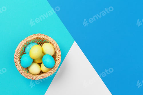Preview: Candy color easter eggs over bright paper background