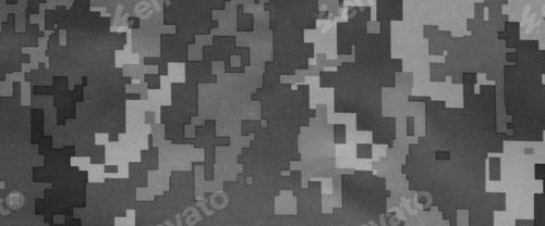 Preview: Texture of camouflage fabric as background, black and white effect. Banner design