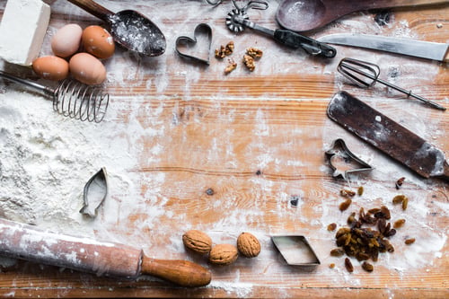 Preview: The process of cooking, wooden background, top view