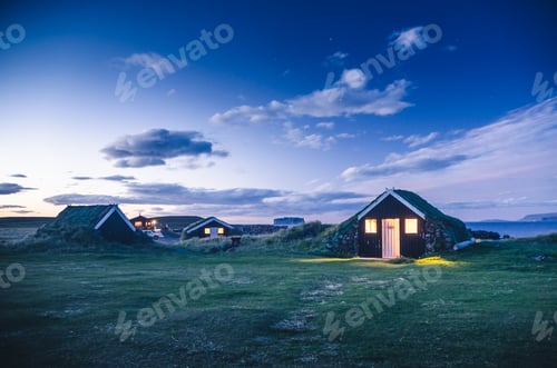 Preview: traditional Iceland dwelling in the night