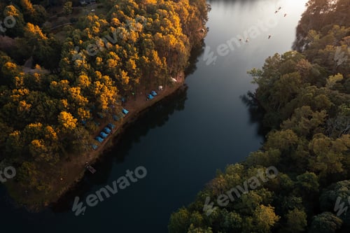 Preview: Beatiful high angle view nature lake and forest in the morning,Pang Ung, Mae Hong Son, Thailand
