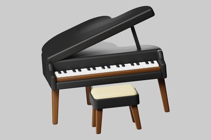 Vista previa: Piano vertical estilizado con taburete