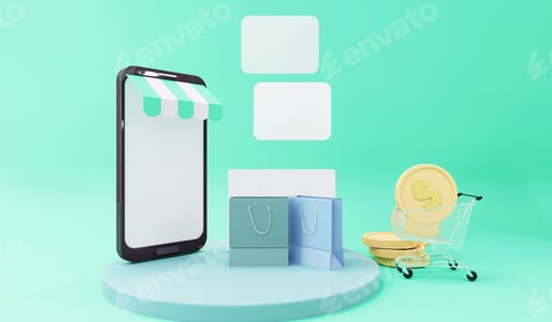 Preview: 3D mobile phone pastel color with graphic