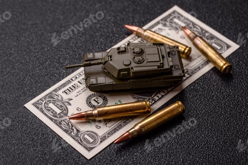 Preview: Money, cash dollars to fund weapons for war and defense against attack. Dollars for war
